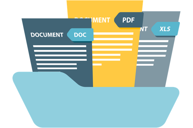 Pasta com tipos de documentos  Ilustração