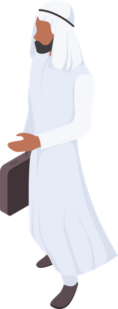 Homem árabe segurando maleta  Ilustração
