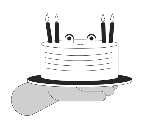 Pastel de cumpleaños con cara de rana sosteniendo  Ilustración
