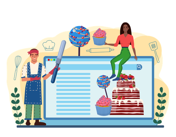 Servicio de pastelería en línea  Ilustración