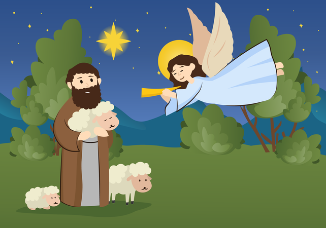 Pastor con oveja  Ilustración