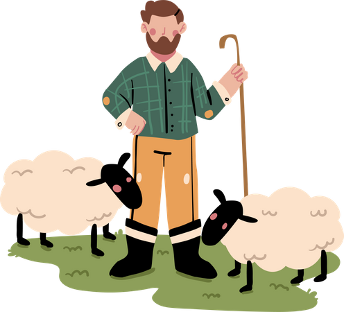 Pastor macho con oveja  Ilustración