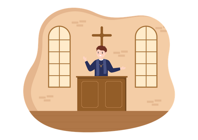 Pastor de pie en el altar de la iglesia  Ilustración