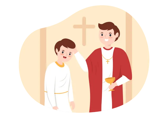 Pastor giving blessings to boy Illustration