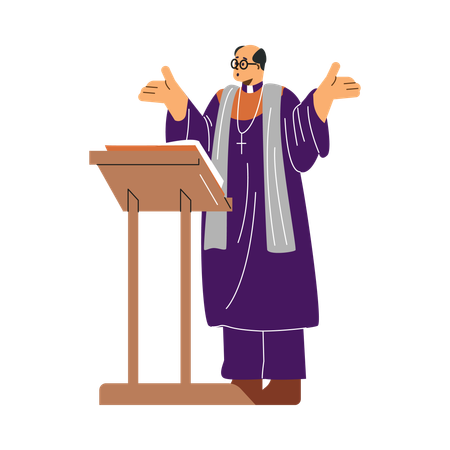 Pastor in round glasses and cassock reads sermon  Illustration