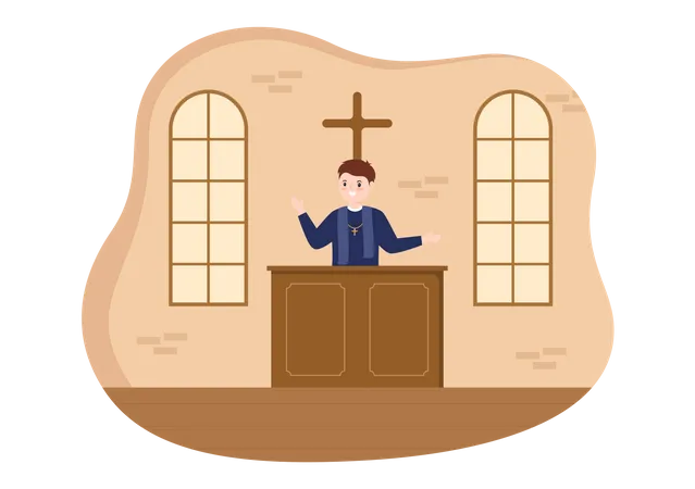 Pastor standing at church altar  Illustration