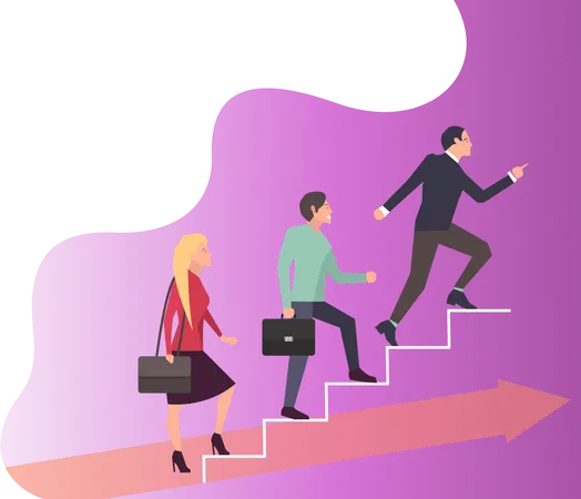 Path to success in business showing people running up, concept  Illustration