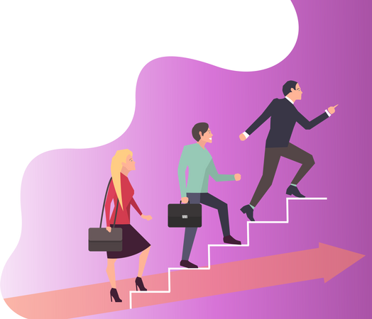 Path to success in business showing people running up, concept  Illustration