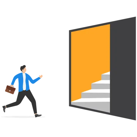 Businessman Walks To The Opened Door Symbol Pathway Of Opportunity To Success In Business And Career Concept Vector Illustration Illustration