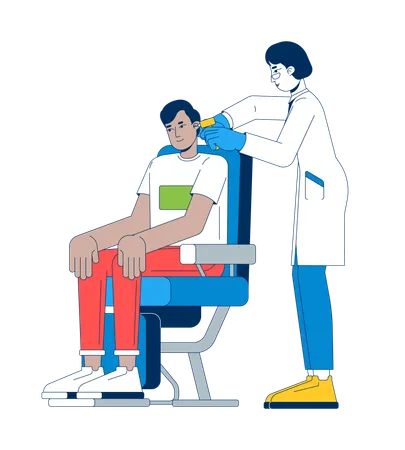 Patient assis subissant un examen des oreilles par des médecins  Illustration