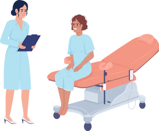 Patient At Gynecologist Consultation Semi Flat Color Vector Characters Editable Figures Full Body People On White Simple Cartoon Style Illustrations For Web Graphic Design And Animation Illustration