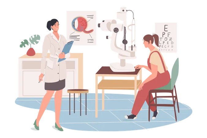 Patient at ophthalmologist appointment Illustration