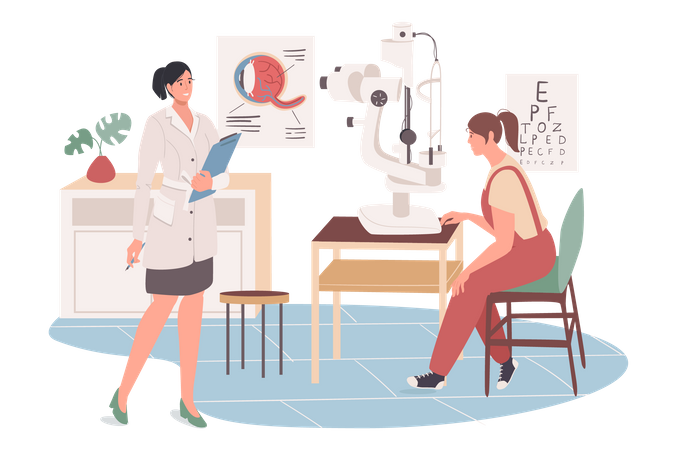 Patient at ophthalmologist appointment  Illustration