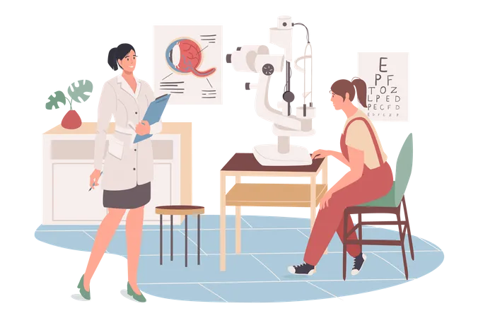 Patient at ophthalmologist appointment  Illustration