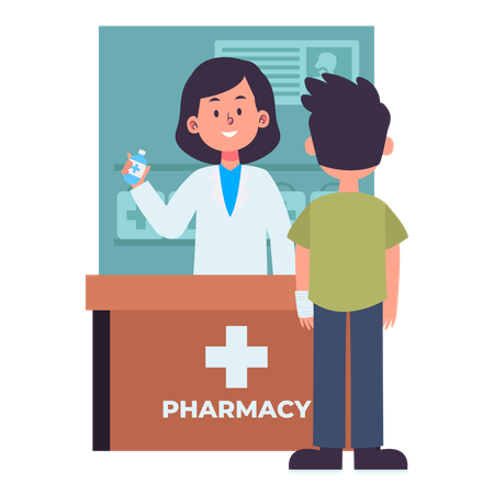 Patient at Pharmacy  Illustration