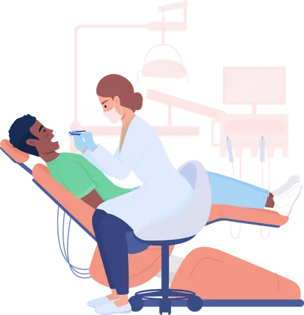 Patient souffrant de douleurs dentaires et dentiste  Illustration