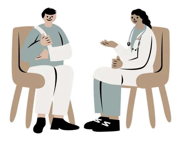 Patient blessé parlant avec une femme médecin  Illustration