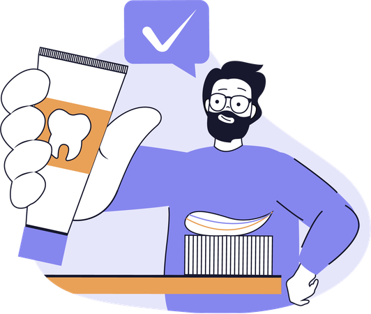 Patient brushes his teeth  Illustration