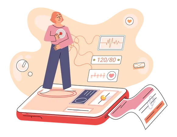 Patient checking online cardio information  Illustration