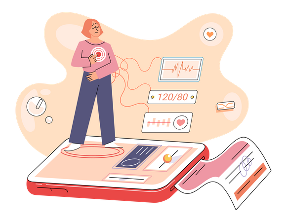 Patient checking online cardio information  イラスト