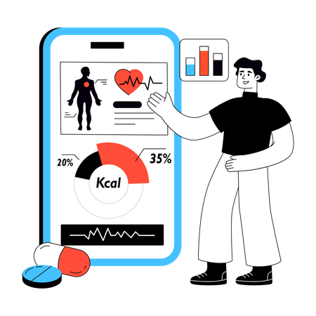 Patient checks his health from Mobile Medical App  Illustration
