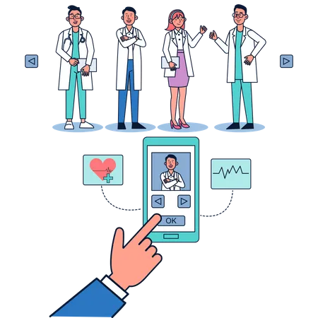 Doctor Online Concept Patient Choosing Doctor For An Appointment Online On Mobile Screen Online Medical Clinic Communication With Patient Vector Isometric Illustration Illustration