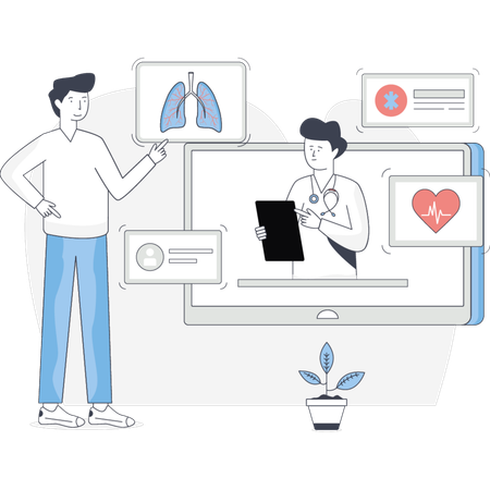 Patient Consultation His Doctor Online  Illustration