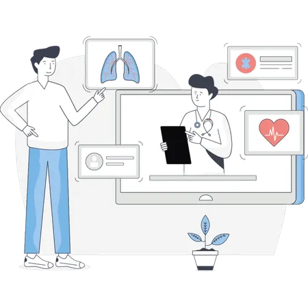 Patient Consultation His Doctor Online  Illustration