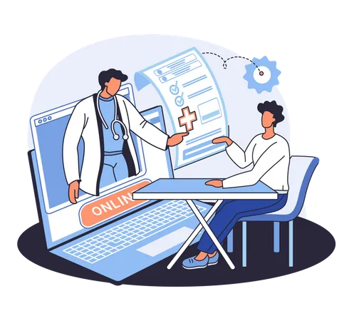 Patient consulting with doctor about health report  Illustration