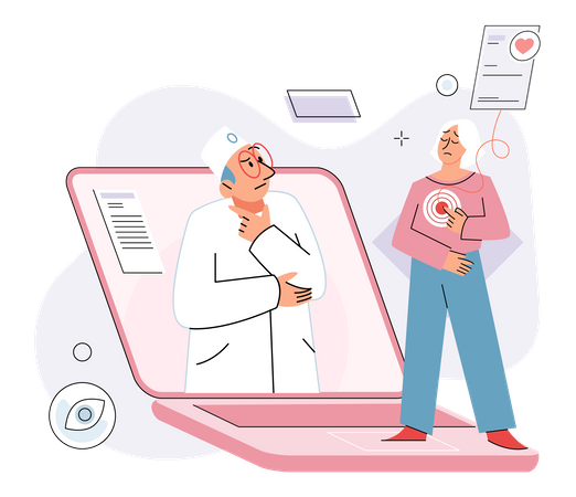Patient discussing about problems in body with doctor Illustration