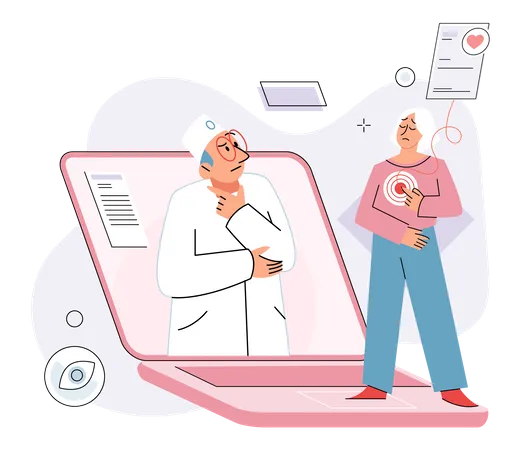 Patient discussing about problems in body with doctor  Illustration