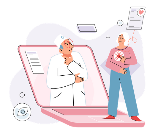 Patient discussing about problems in body with doctor  Illustration