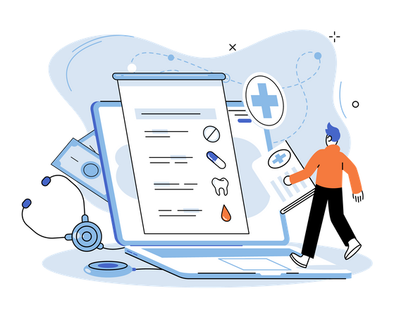Patient erhält Gesundheitscheckbericht online  Illustration