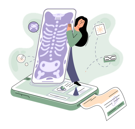 Patient getting online X-ray report Illustration