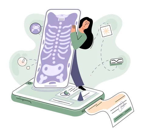 Patient getting online X-ray report  Illustration