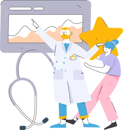 Patient giving star rating to doctor  Illustration