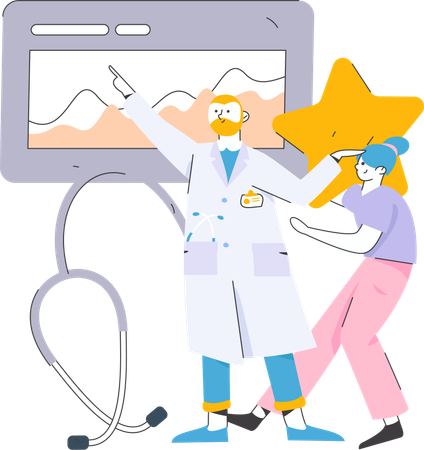 Patient giving star rating to doctor  Illustration