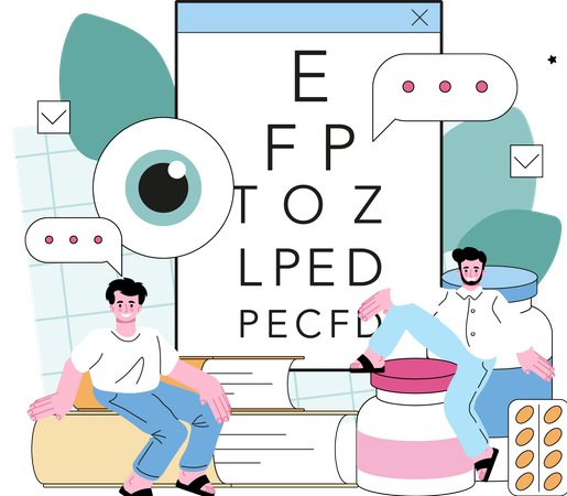 Patient goes for eye checkup  Illustration
