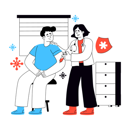 Patient bei Impfung gegen Corona  Illustration