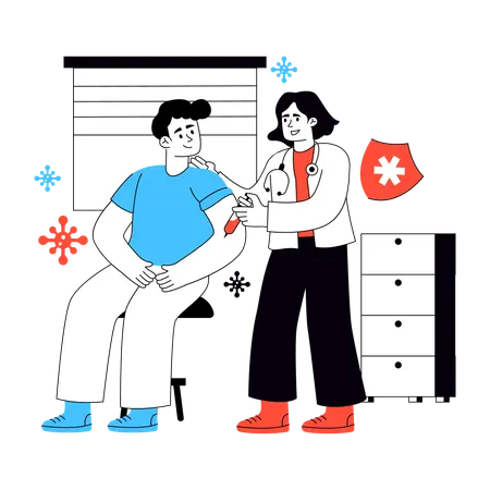 Patient bei Impfung gegen Corona  Illustration