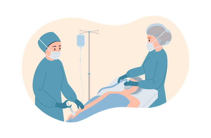 Patient in hospital lies under sedative mask  Illustration