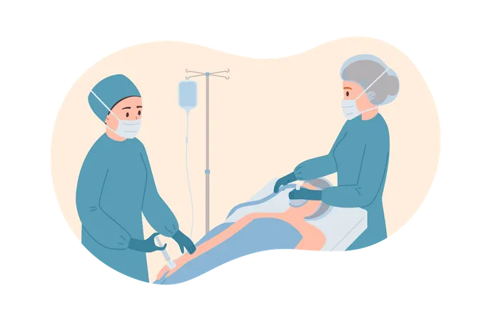 Patient in hospital lies under sedative mask  Illustration