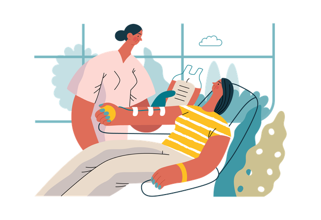 Patient is giving blood  イラスト