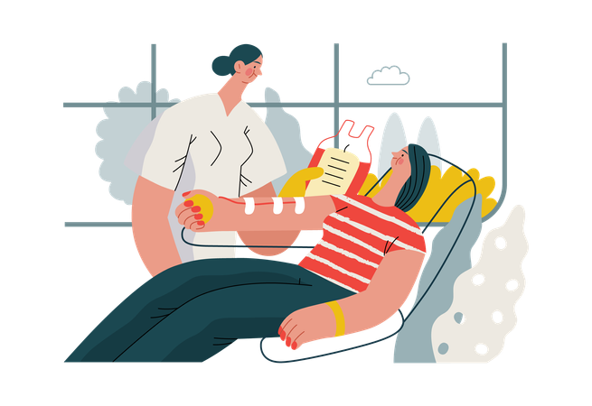 Patient is giving blood  イラスト