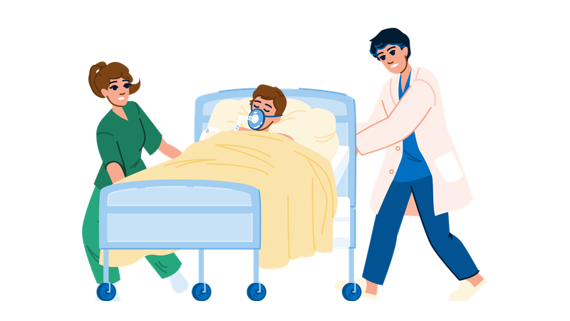 Patient is sleeping on hospital bed  Illustration