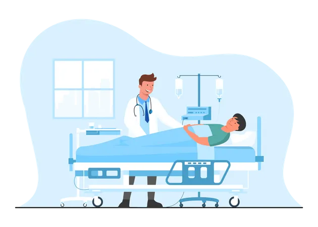 Patient liegt im Krankenhausbett  Illustration