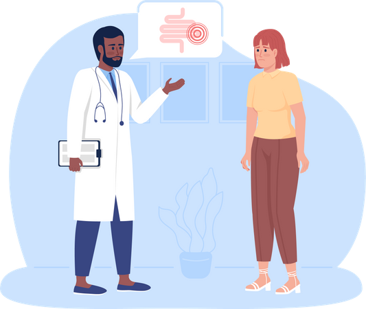 Patient listening to gut checkup results with doctor Illustration