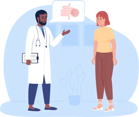 Patient Listening To Gut Checkup Results With Doctor 2 D Vector Isolated Illustration Hospital Flat Characters On Cartoon Background Medical Tests Colourful Scene For Mobile Website Presentation Illustration