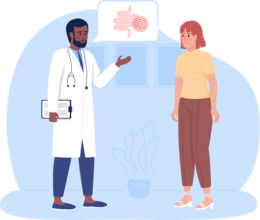 Patient listening to gut checkup results with doctor  Illustration