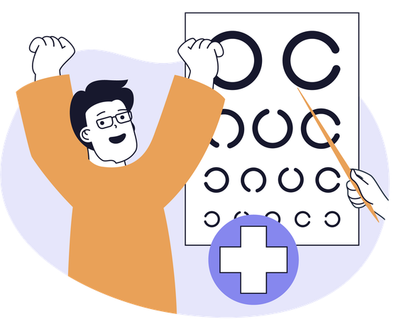 Le patient lit avec succès le tableau de test oculaire  Illustration
